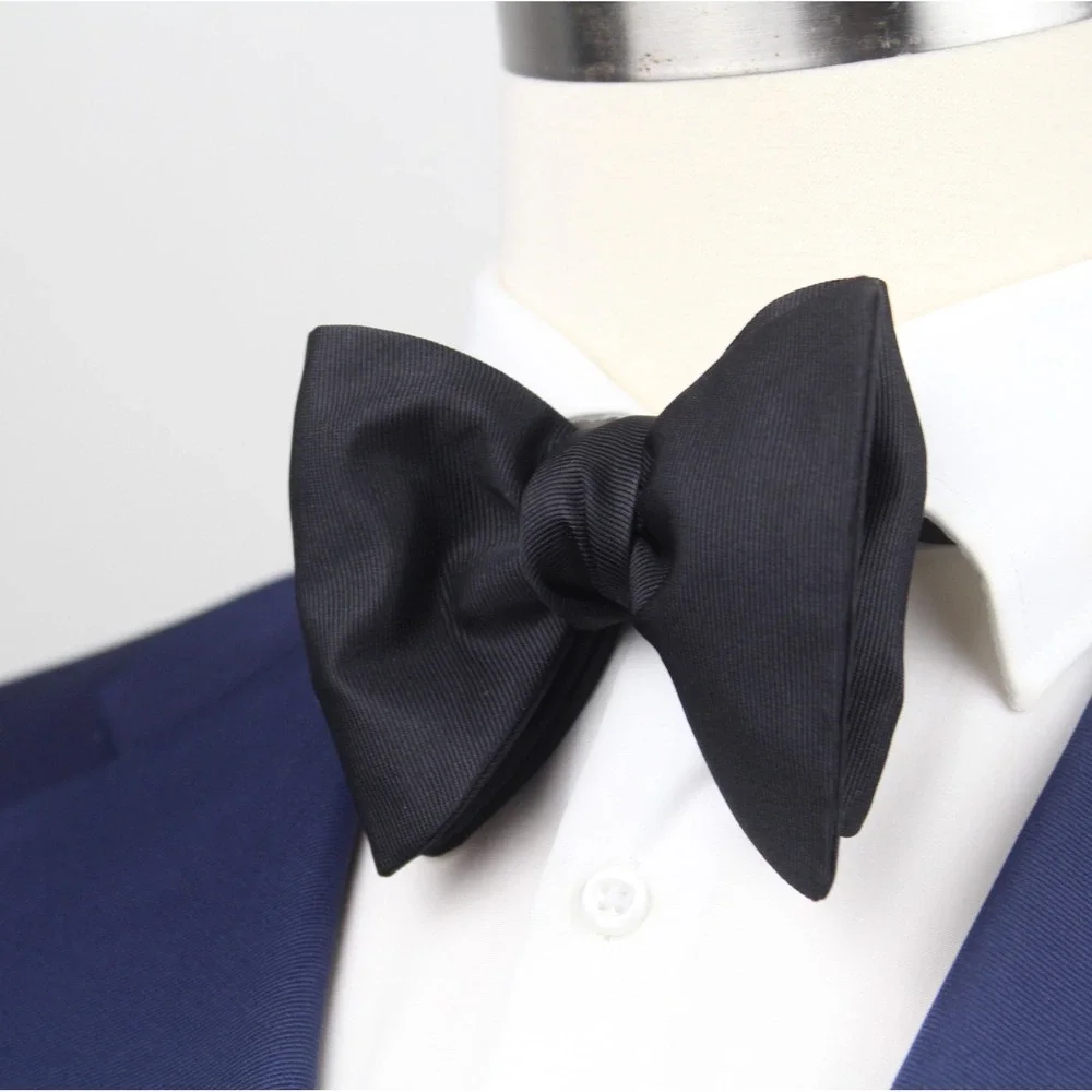 Black Grosgrain Silk Bow Tie Large Butterfly Self Tie Tuxedo Formal Accessories